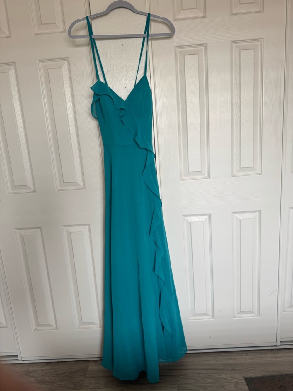 JJs House Teal Ruffle Strap Maxi Dress - Elegant Evening Gown